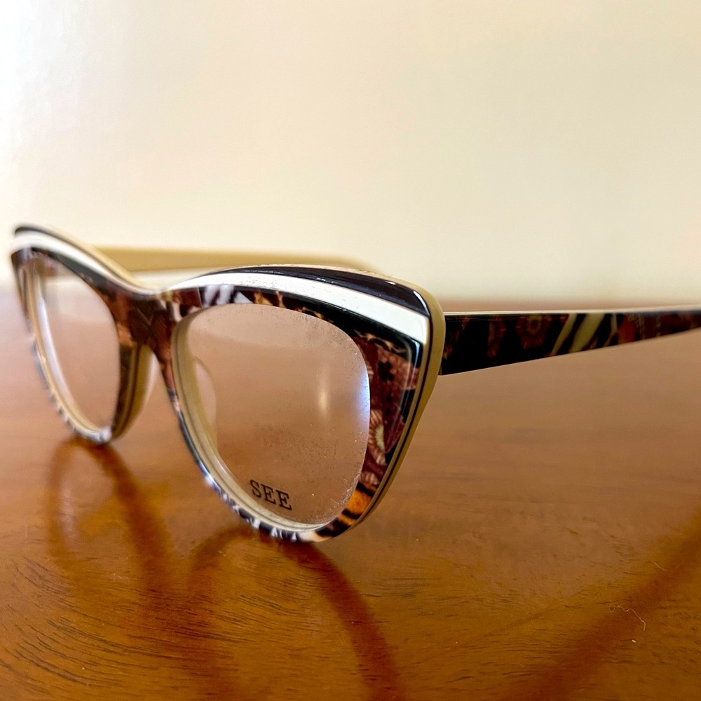 SEE Eyewear Cat Eye frames with Animal Print/White Detail (RARE!)